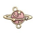 Pink enamel planet charm with gold border and moon star motifs for DIY jewelry - Planet Charm (19x15mm)