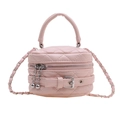 Bolso mini cilíndrico rosa acolchado en cuero PU con correa de cadena y hebilla - Rosa