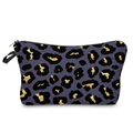 Detail of 3D leopard print makeup bag with purple base, golden spots, and black zipper - 52167