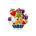 Exquisite fruit basket brooch with colorful rhinestones and gold plating - Purple Fruit Basket Rhinestone Style (YNCP4090紫)