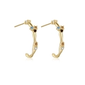 Golden C-shaped earrings set with colorful gemstones including blue and amber stones - Ear Hooks [ME439]