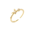 Detail of adjustable gold ring with micro-pave zircon butterfly and floral motifs - Gold Butterfly