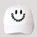 White trucker hat with COFFEEDAZE embroidery face design and breathable mesh back - All White