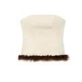 Top a fascia bianco crema con bordo in piume marrone scuro sull'orlo - XS / Bianco Sporco