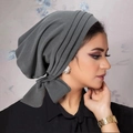 Dark grey turban hat for women featuring a side knot design and ribbed knit texture - Dark Gray