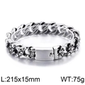 Silver skull chain bracelet for men made of durable titanium steel, 215mm length - Skull Bracelet Only (KB80115-BD)