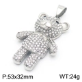 Silver panda teddy bear pendant with sparkling rhinestones in 53x32mm hiphop style - Large White Zirconia Silver Bear Pendant (No Chain)(KP130491-MZOZ)