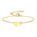 Elegant gold stainless steel bracelet with polished heart and letter F charm pendant - Heart + Letter F Bracelet
