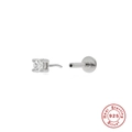 Minimalist S925 sterling silver flat back stud earring with round clear zircon stone - #2 Single Zircon / White Gold