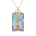 Collar de tarot dorado con colgante de carta de la muerte en esmalte azul y circonitas - Azul