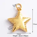 Gold five-pointed star charm with 17mm diameter and polished alloy finish for DIY jewelry - Gold-3D Star