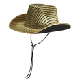 Fashionable cowboy hat featuring gold and black plaid pattern with adjustable chin strap - One Size / Gold With Rope