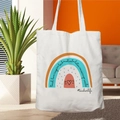 White canvas tote bag featuring a colorful teacher life rainbow print with motivational text - STD67-K (Inspire Rainbow)