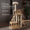 Multi-level solid wood cat tree with dual dens, sisal posts and 1.36m height - Upgraded