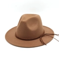 Classic brown fedora hat in wool felt with a woven leather band and tassel detail - M (56-58cm) / Khaki