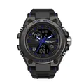 Sanda 6008 men sport watch with dual display in black and dark grey with blue markers - 739 Black Blue Men's