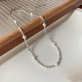 French style pearl and irregular silver bead necklace with adjustable lobster clasp - Pearl Spliced Irregular Silver Metal Bead Necklace (22#)