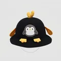 Dettaglio cappello sole in cotone per bambini con ricamo pinguino e cuore giallo - 50cm (1-3 anni) / Nero