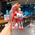 Hello Kitty 3D keychain with red hand strap, blue overalls and pink cherry blossom charm - Sakura Hello Kitty (B471-3) / Single Piece