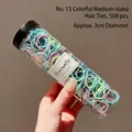 Jar of 500 pieces colorful 3cm elastic hair bands for girls in a clear storage tube - Spring Color Canned (300Pcs)