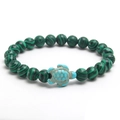 Elastic beaded bracelet with green malachite-style stones and a blue turquoise turtle bead - Malachite (NL04-10)