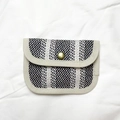Mini striped canvas coin purse with black and white woven pattern and golden button - Wide Blue Stripes