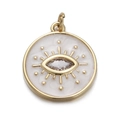 Vergoldeter runder Evil Eye Anhänger mit weißem Emaille und klarem Zirkon-Detail - CX140-8 Weiße Zirkon Augen-Scheibe