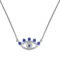 S925 Sterling silver evil eye necklace with blue and white crystals on a silver chain - 925 Silver / Silver