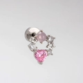Titanium stalen schroefoorknopje met roze hart en zirkonia bloemontwerp in zilver - Ronde Geometrische Stijl (A32-4#)