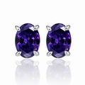 925 sterling silver oval stud earrings with deep purple zircon stone and silver base - 925 Silver / Deep Purple Blue Zircon