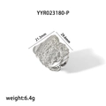 Adjustable silver ring with hammer-textured geometry and minimalist irregular style - Silver Irregular Ring (YYR023180-P)