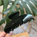 Sparkly forest green acrylic hair claw clip with glitter finish shown in a natural setting - Thickened 7-Tooth Clip (Approx 10cm) / Deep Green Glitter