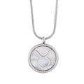 Silver Taurus zodiac necklace with white shell pendant on a snake bone chain - Taurus