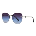 Modern cat-eye rimless sunglasses with purple-blue gradient lenses and silver metal frames - Blue Grey
