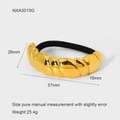 Detail of twisted croissant hair tie with gold metal texture and size dimensions - Gold Large Twisted (NXA3015G)