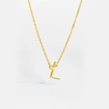 Minimalist S925 sterling silver golden letter L pendant necklace with small zircon stone - L