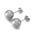 Close-up of polished silver ball stud earrings in stainless steel with secure backings - Steel Color Round Ball Stud Earrings 12mm(KLJ580-Z)