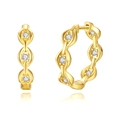 Elegant gold S925 sterling silver hoop earrings with water ripple lace and white zircon - Gold