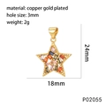 Detailansicht des hohlen Sternanhängers mit farbigen Zirkoniasteinen und Maßen in Gold - Bunter Zirkon Stern (P02055)