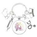 Silver doctor keychain with nurse cap, heart, and stethoscope charms for gift - Nurse Letter Purple