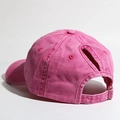 Rose pink washed cotton ponytail baseball cap with adjustable metal buckle for women - Adjustable / Rose Red