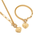 Gouden sieradenset met hart hanger, gemengde schakels en een stijlvolle T-sluiting - Gouden Stijl (KS140885-Z)