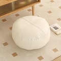 Minimalist round cream-white leather floor cushion with cross-stitching for home comfort - Technical Fabric / Round / EPS 40x40x15cm / Off White