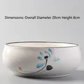 20cm white ceramic hydroponic bowl with blue lotus motif and black rim decoration - SJH Blue Lotus Hydroponic Pot