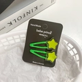 Set of two neon yellow star hair clips with bright green metal base for girls - [23] Star - Green