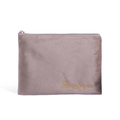 Minimalist light purple velvet makeup bag with top zipper and gold embroidery - Flat Bag / Khaki