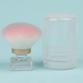 Pennello per cipria sfumato rosa con manico dorato e custodia trasparente - Pennello per cipria sfumato rosa trasparente a testa di fungo con scatola