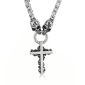 Polished silver stainless steel cross necklace featuring skull details on a white background - Steel Color Skull Cross Style (KN199266-Z)