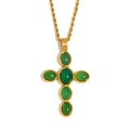 Collana in acciaio inossidabile placcato oro 18 carati con ciondolo a croce smeraldo verde - Collana con Croce Verde Smeraldo - Oro