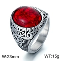 Men's vintage stainless steel ring with large oval red gemstone and carved viking runes - US 7 / Steel Red (KR110141-MZOZ)